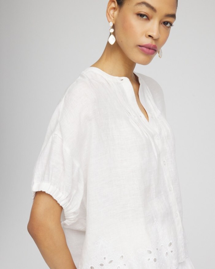 Women's Pintuck Dolman Sleeve Linen Shirt - Alabaster