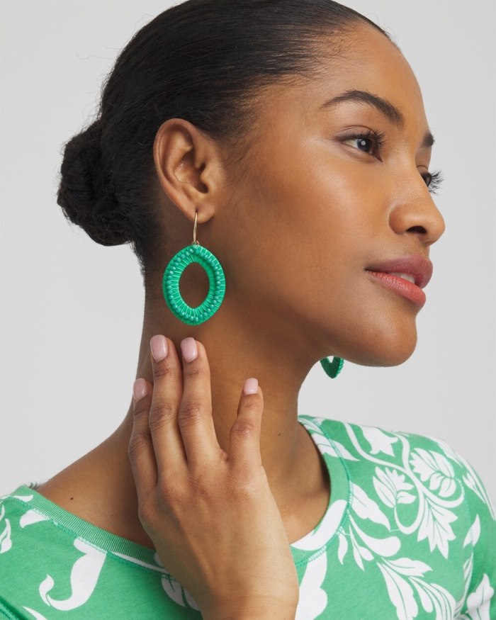 Women's No Droop Green Navette Earrings - GRASSY GREEN