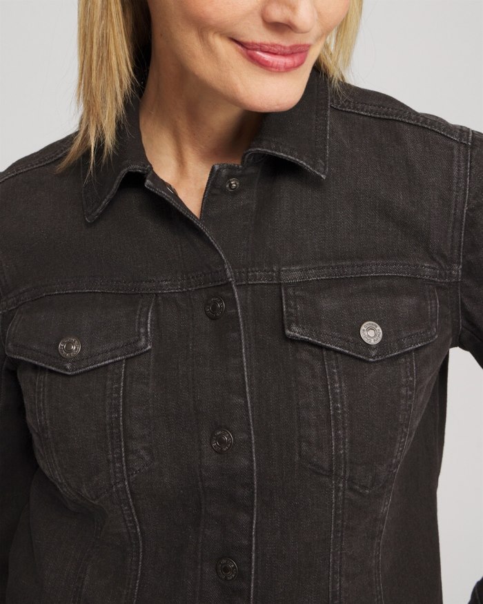 Women's Cropped Shirttail Denim Jacket - Black Oak Wash