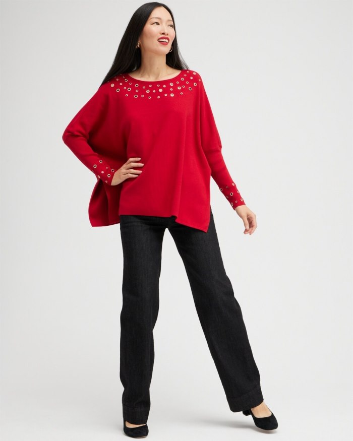 Women's Grommet Detail Sweater Poncho - Wild Poppy