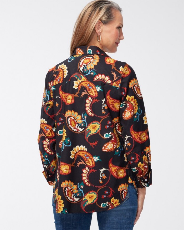 Women's No Iron Stretch Paisley Shirt - Black