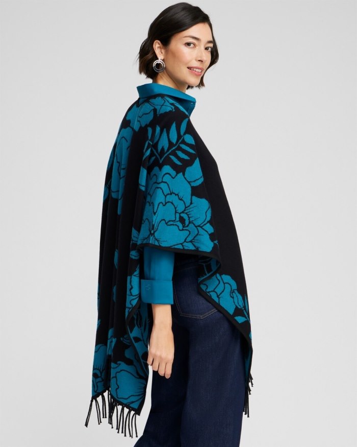 Women's Cashmere Blend Fringe Ruana - Moonlit Teal