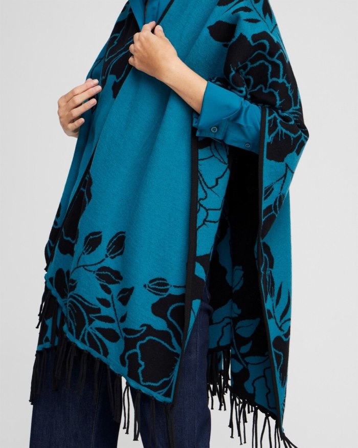 Women's Cashmere Blend Fringe Ruana - Moonlit Teal