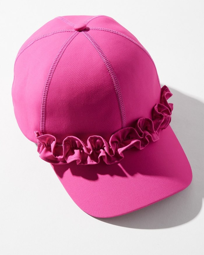 Women's Neema UPF Ruffle Baseball Cap - Bahamian Pink - Click Image to Close