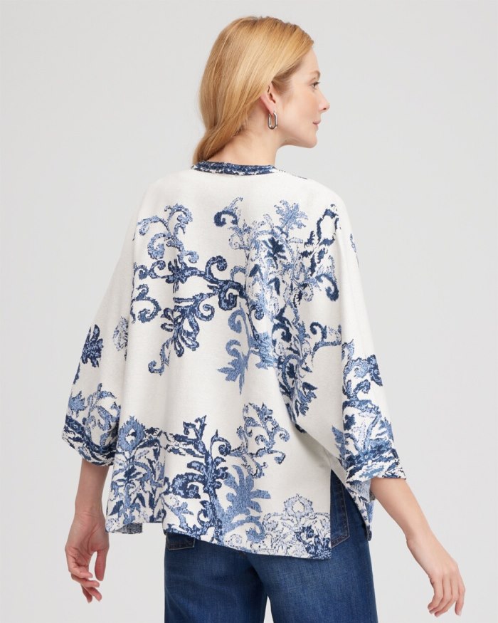 Women's Jacquard Knit Short Kimono - Azores Blue