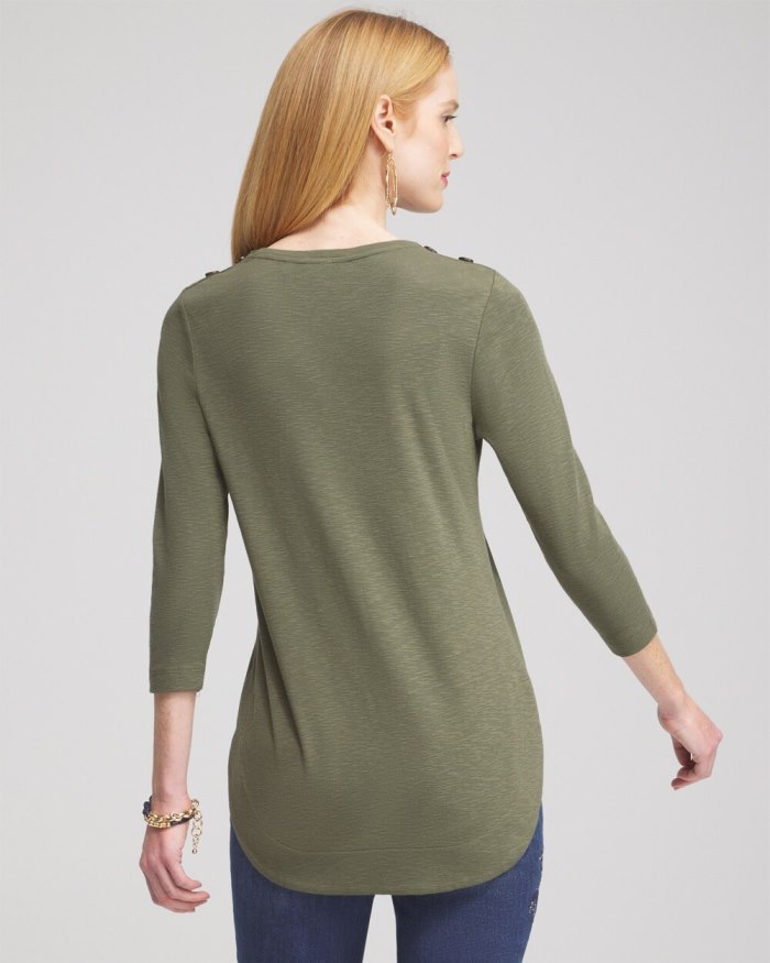 Women's Button Trim Ribbed Tunic - Olive