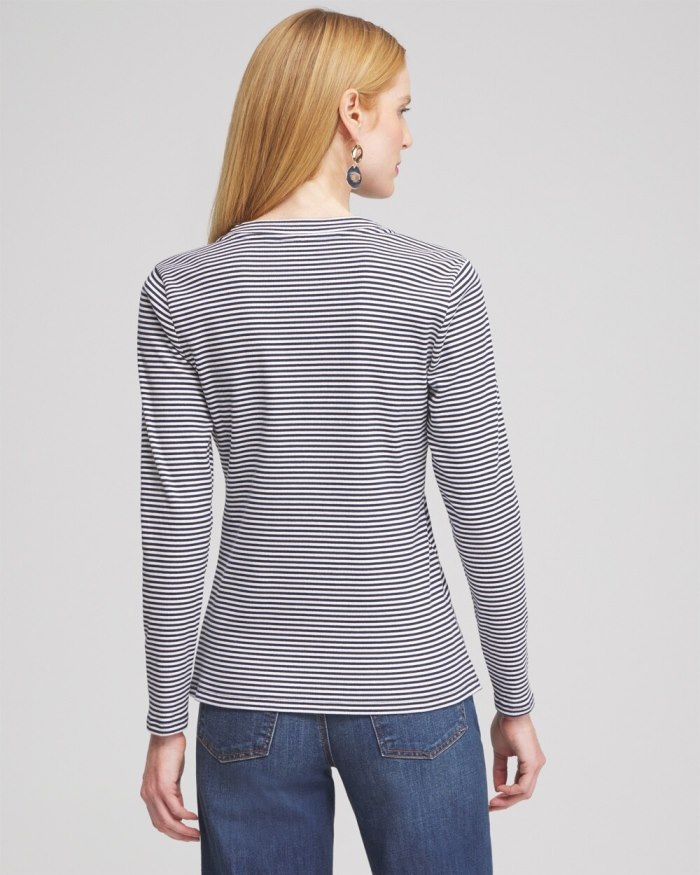 Women's Stripe Ribbed Henley Tee - Classic Navy