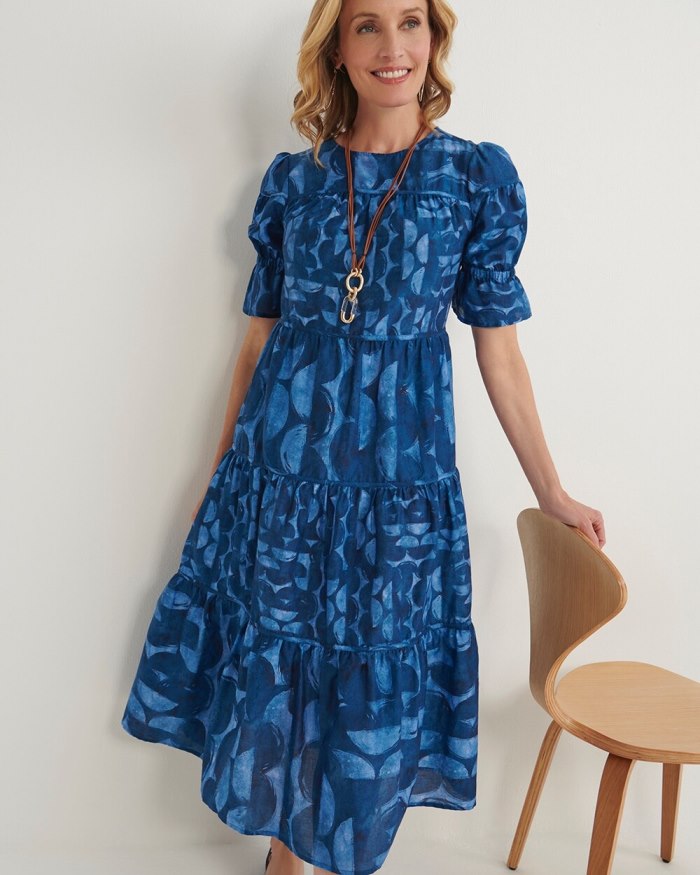 Women's Silk Blend Half Moon Midi Dress - Classic Navy