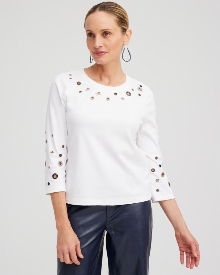 Women's Grommet Detail Tee - Alabaster