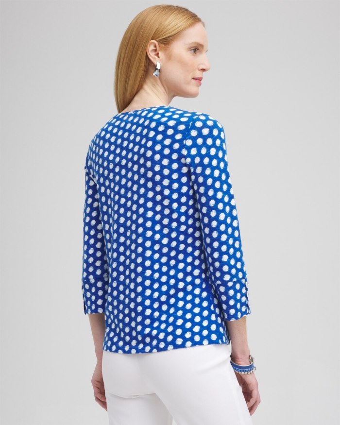 Women's Dot Print 3/4 Sleeve Button Tee - Intense Azure