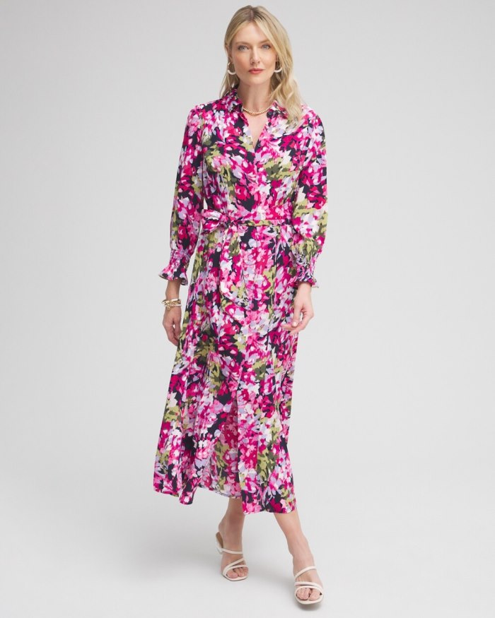 Women's Pink Floral Maxi Shirt Dress - Multi - Click Image to Close