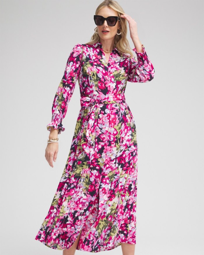 Women's Pink Floral Maxi Shirt Dress - Multi