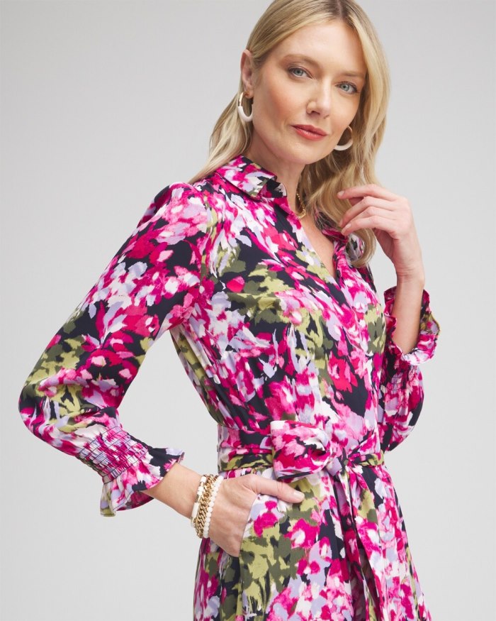 Women's Pink Floral Maxi Shirt Dress - Multi