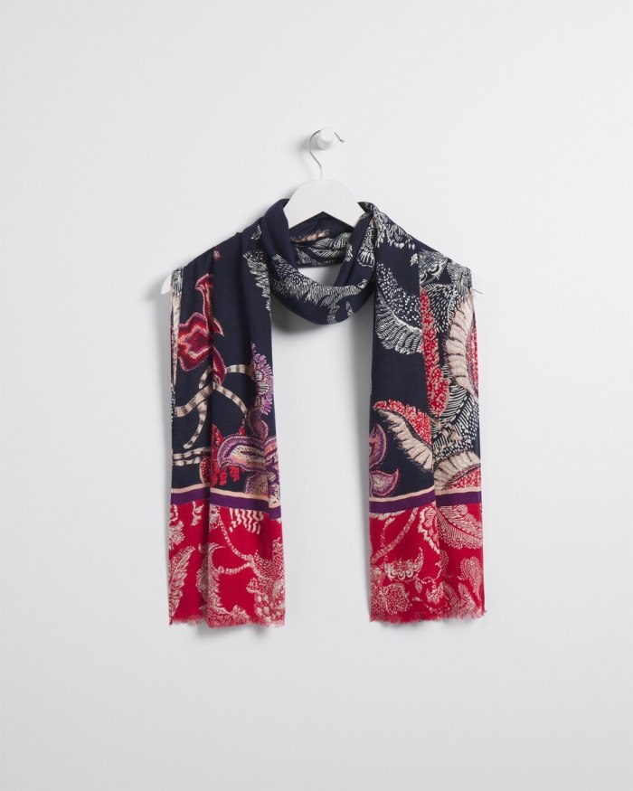 Women's Mixed Floral Print Oblong Scarf - Classic Navy