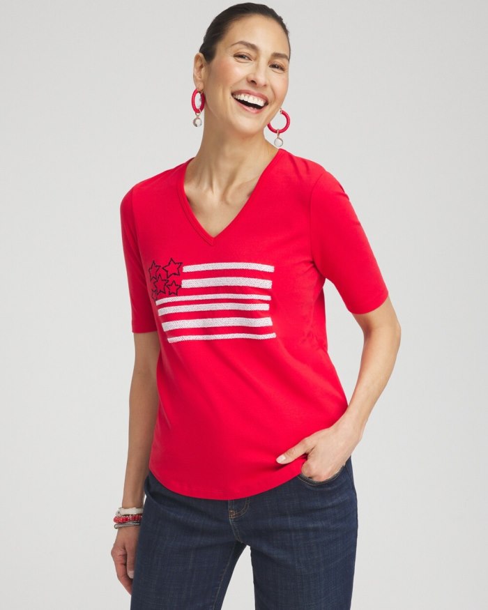 Women's Embellished Flag Tee - MADEIRA RED