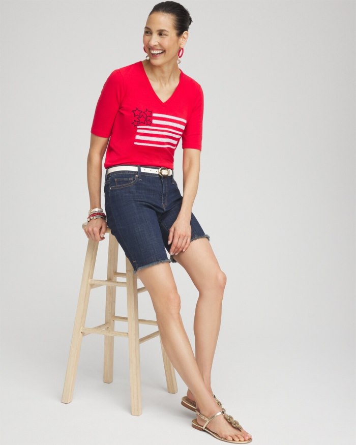 Women's Embellished Flag Tee - MADEIRA RED