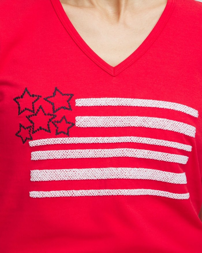 Women's Embellished Flag Tee - MADEIRA RED