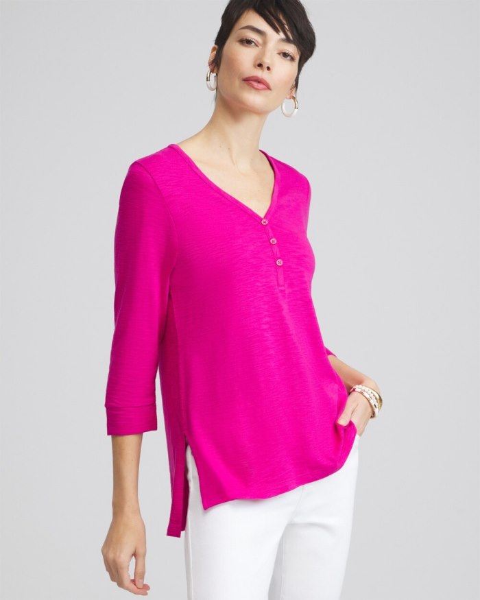 Women's Henley Side Slit Tunic - Magenta Rose