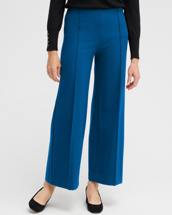 Women's Ponte Pintuck Wide Leg Ankle Pants - Cosmic Cobalt