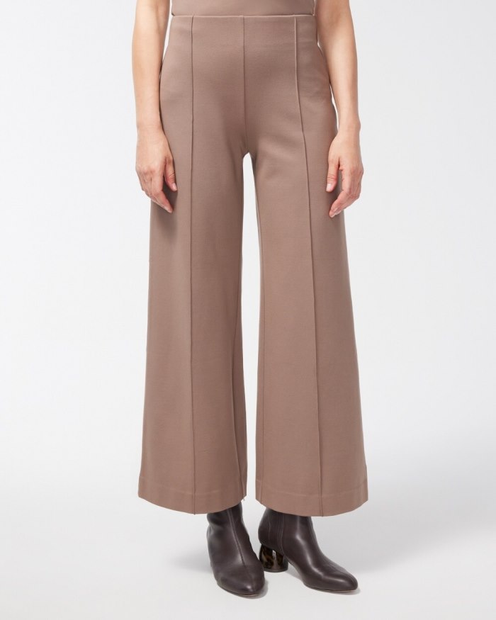 Women's Ponte Pintuck Wide Leg Ankle Pants - Taupe