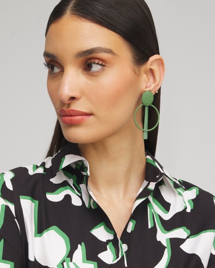 Women's Green Clip-on Drop Hoops - Verdant Green