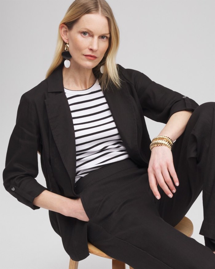 Women's Linen Blend Stretch Blazer - Black