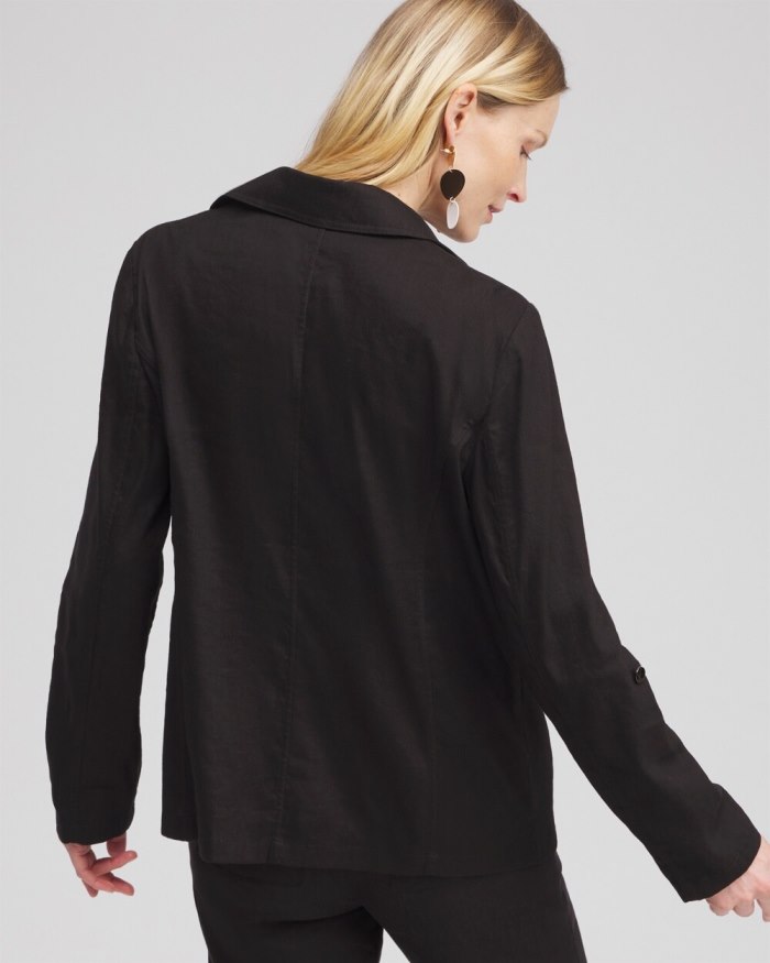 Women's Linen Blend Stretch Blazer - Black