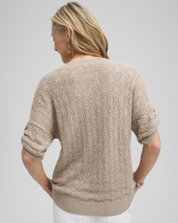 Women's Mini Sequin Stitch Pullover Sweater - Neutral