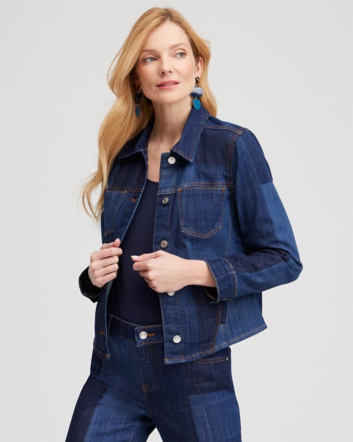 Women's Laser Patch Denim Jacket - Lenia Indigo - Click Image to Close