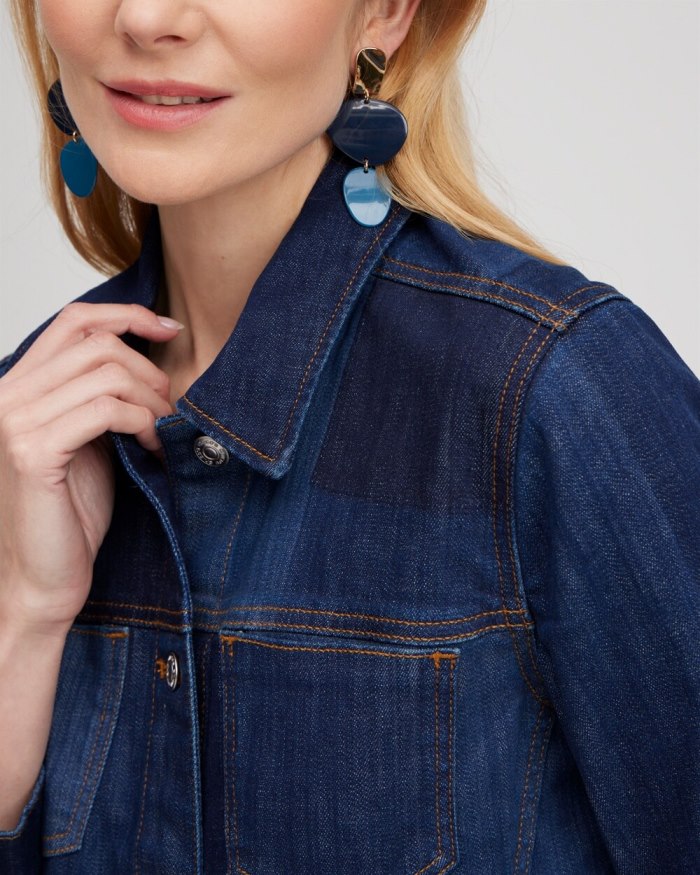 Women's Laser Patch Denim Jacket - Lenia Indigo