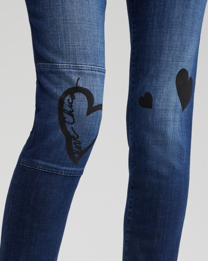 Women's Girlfriend Heart Print Ankle Jeans - Irvina Indigo