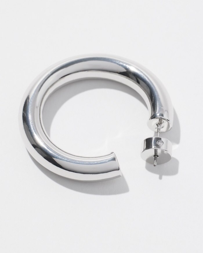 Women's 1" Silver Tone Hoops - Silver