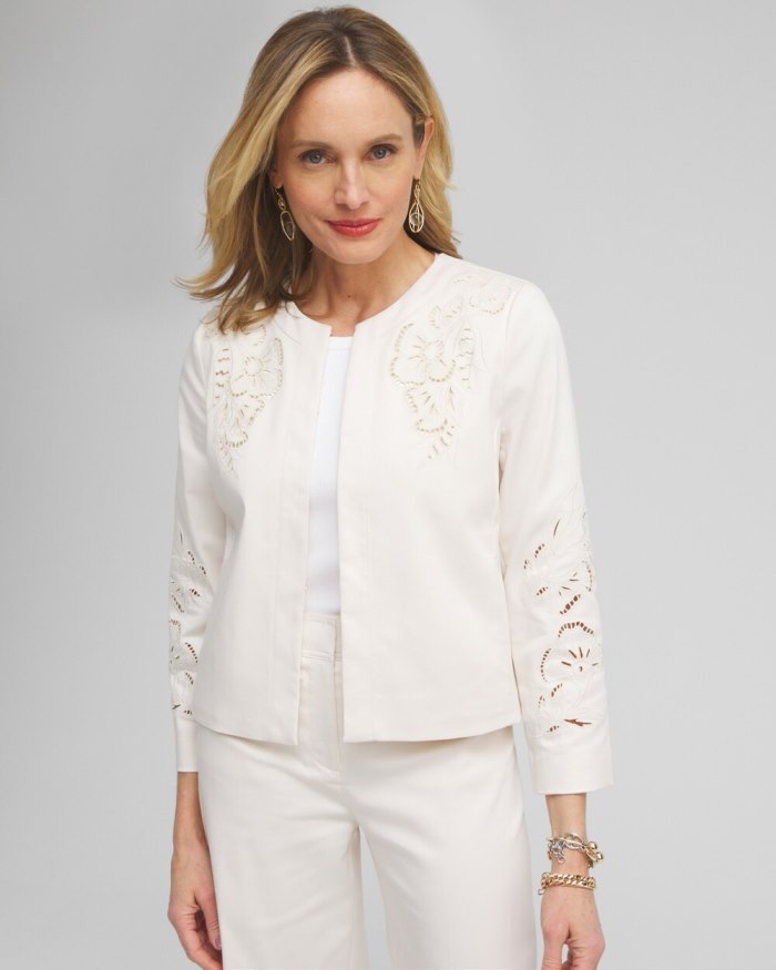 Women's Floral Cutwork Jacket - English Cream