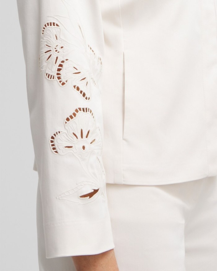 Women's Floral Cutwork Jacket - English Cream