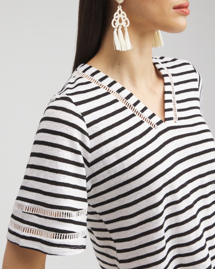 Women's Linen Stripe Ladder Lace Tee - Alabaster