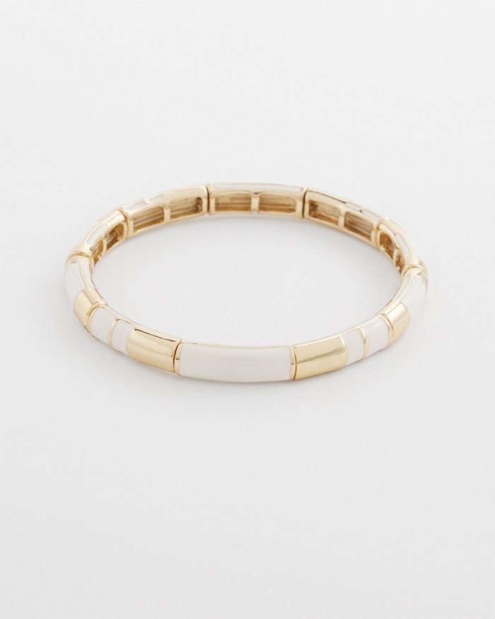 Women's White Colorblock Stretch Bracelet - Alabaster - Click Image to Close