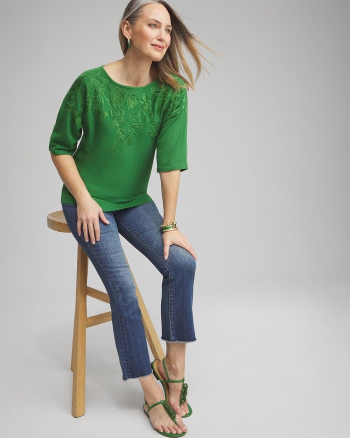 Women's Embellished Dolman Pullover Sweater - Verdant Green