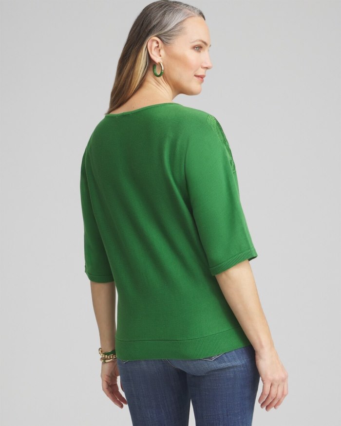 Women's Embellished Dolman Pullover Sweater - Verdant Green