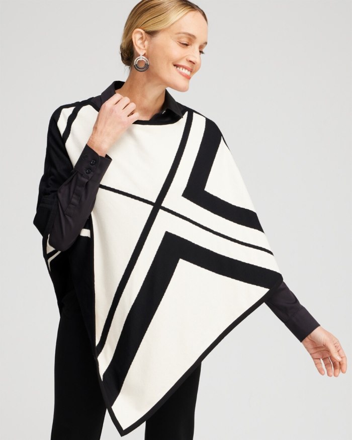 Women's Reversible Triangle Sweater Poncho - English Cream