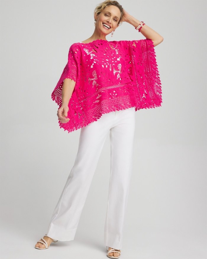 Women's Lace Crochet Poncho - PINK BROMELIAD