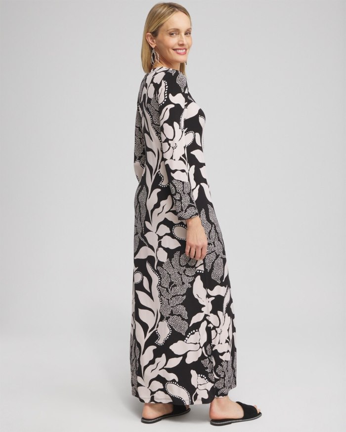 Women's V-neck Vine Print Maxi Dress - Black