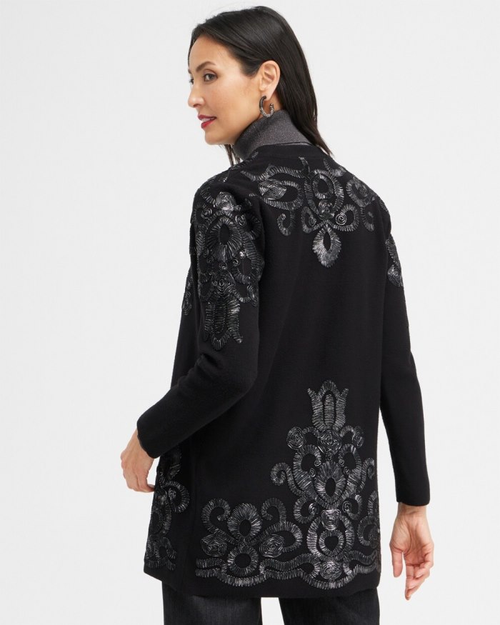 Women's Foil Soutache Cardigan Sweater - Black