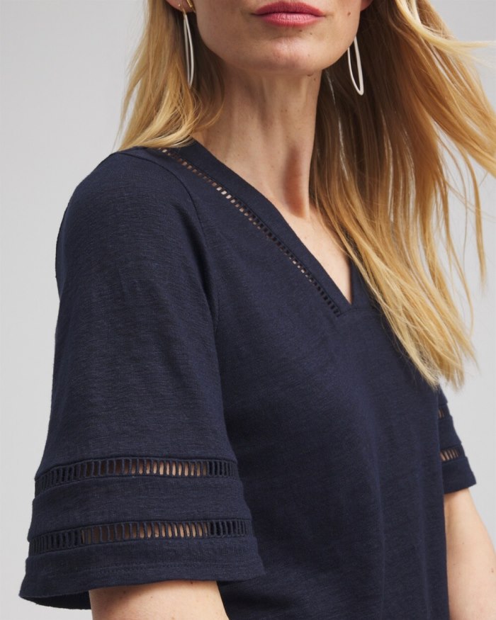 Women's Linen Ladder Lace Tee - Classic Navy