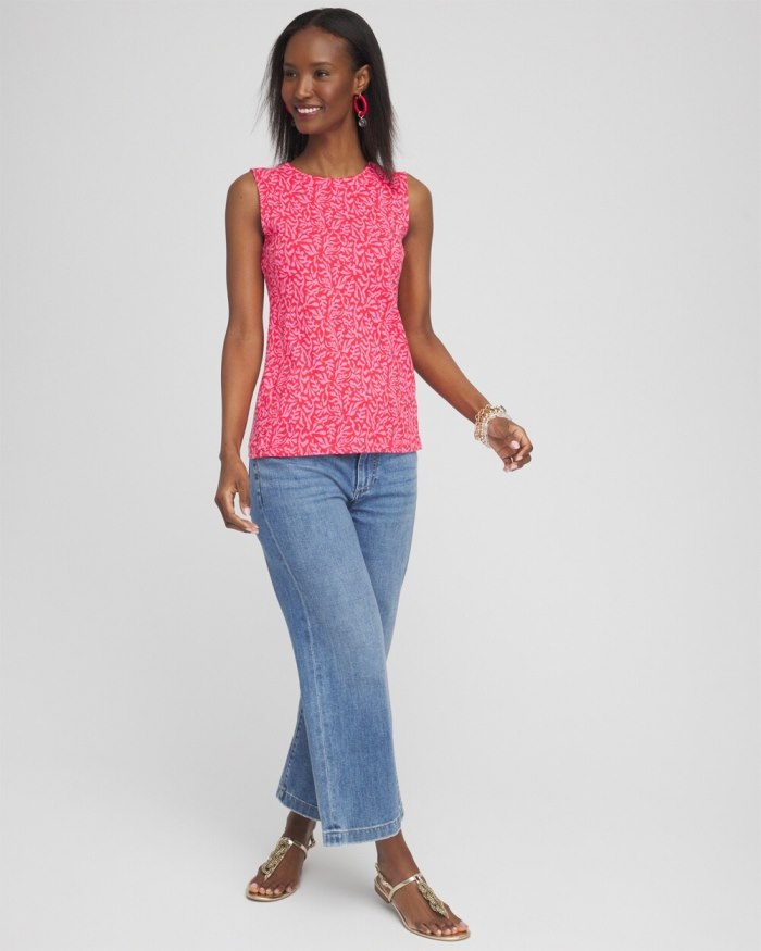 Women's Floral Button Detail Tank - DELIGHTFUL PINK