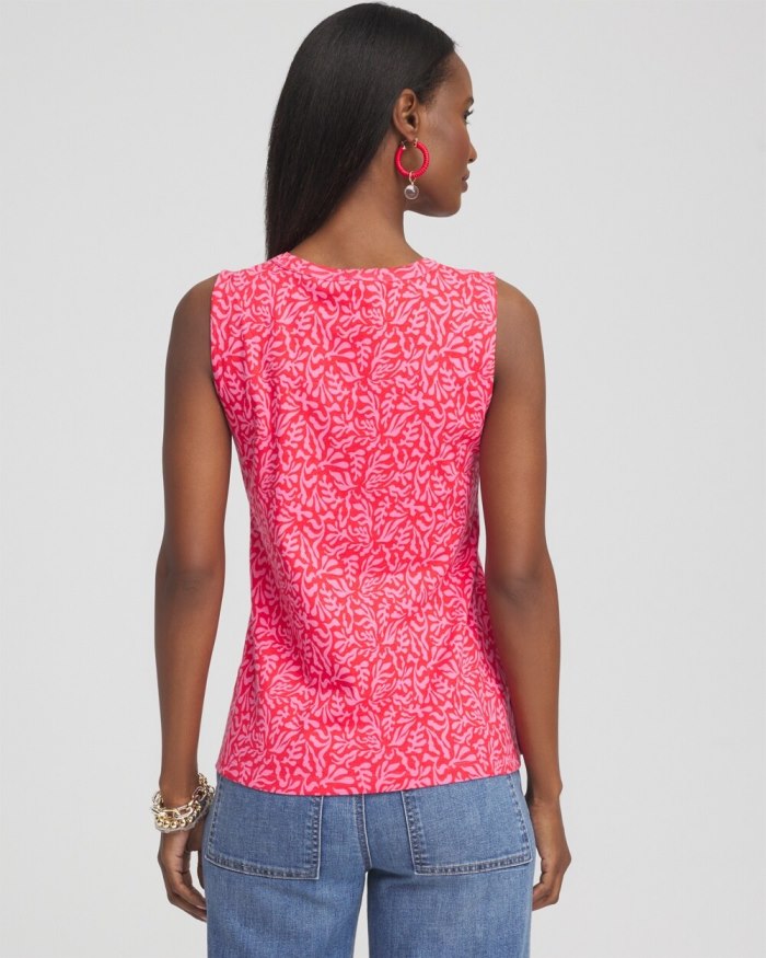 Women's Floral Button Detail Tank - DELIGHTFUL PINK