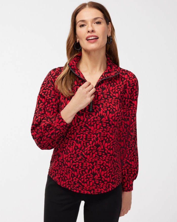 Women's Zenergy French Terry Print Half Zip Pullover - Wild Poppy - Click Image to Close