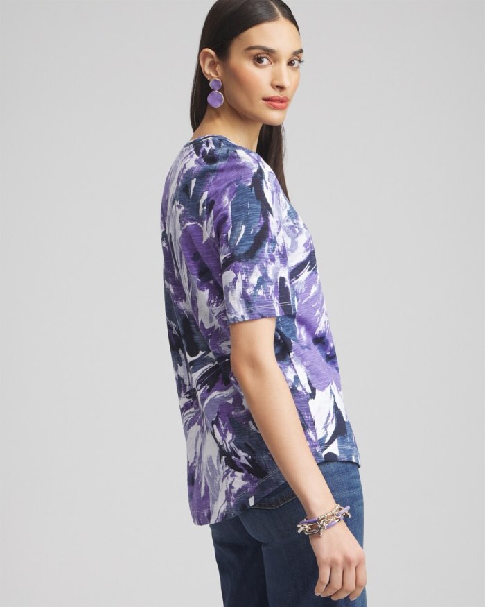 Women's Floral Elbow Sleeve A-line Tee - Parisian Purple