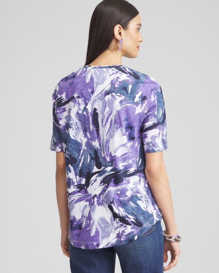 Women's Floral Elbow Sleeve A-line Tee - Parisian Purple