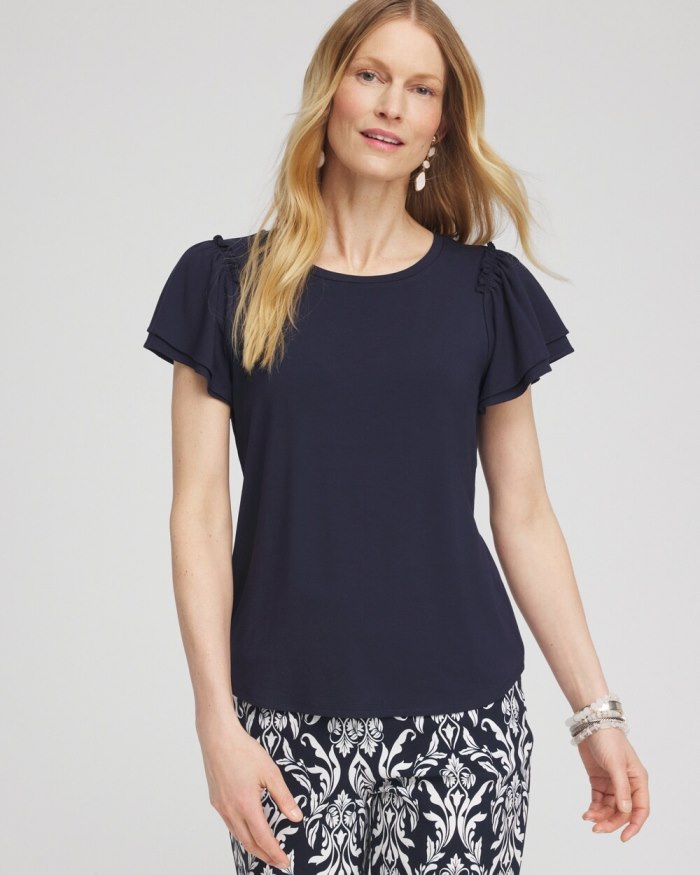 Women's Ruffle Sleeve Tee - Classic Navy - Click Image to Close