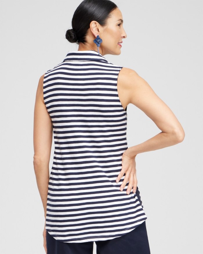 Women's Stripe Collared Tunic Tank - Classic Navy